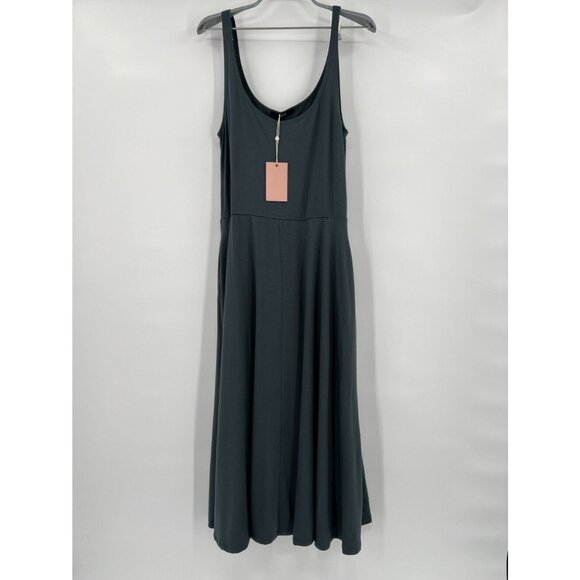 Quince Dark Olive Green Tencel Jersey Fit & Flare Dress sz M Sleeveless Midi - Picture 5 of 5